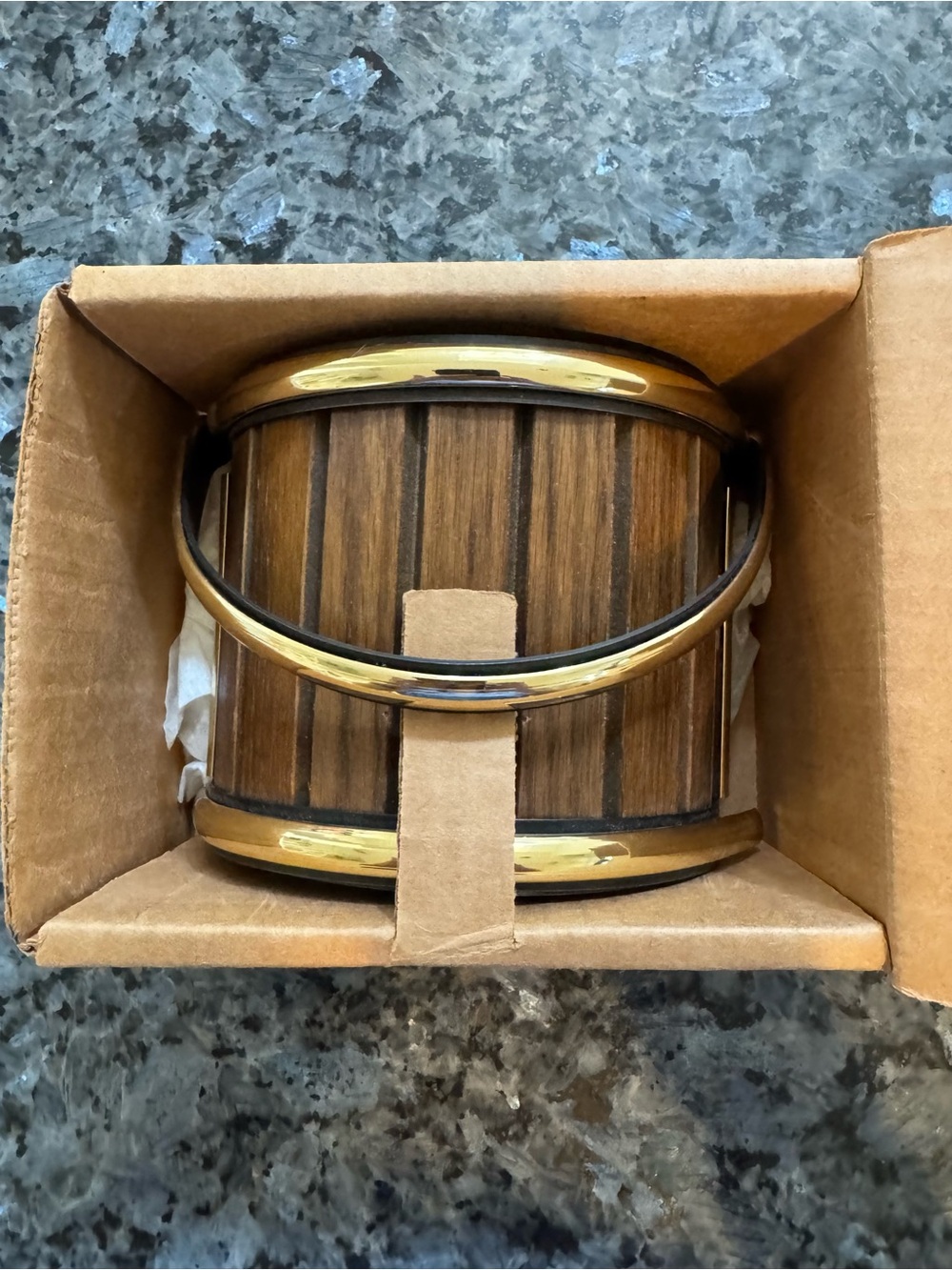 NEW IN BOX Vintage HOMCO Wood and Gold Trim Wall Bucket Pocket Planter